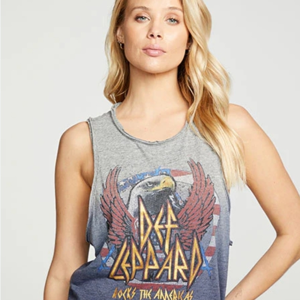 Def Leppard Chaser Blue and Gray Graphic Tank Top
